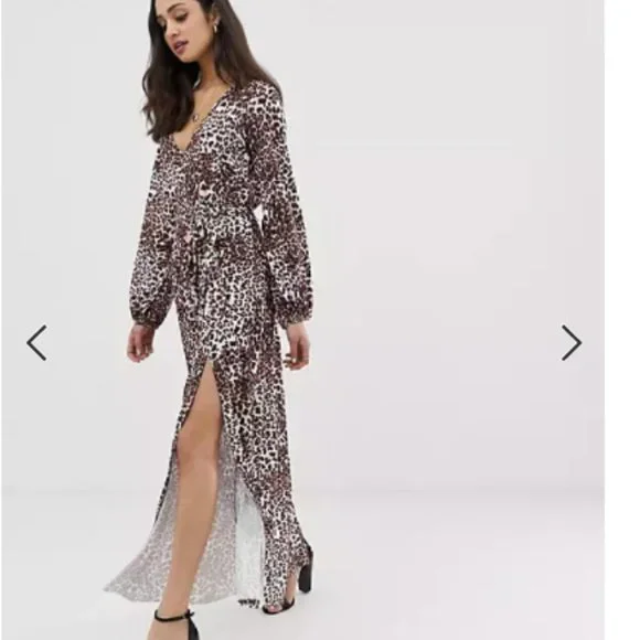 ASOS | Dresses | Asos Belted Leopard Print Maxi Dress With Slit | Poshmark